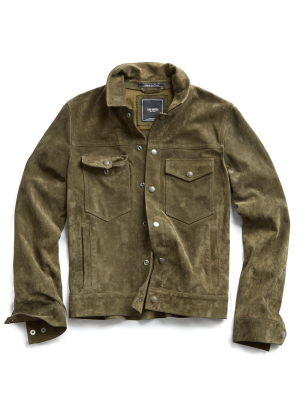 Italian Suede Snap Dylan Jacket In Olive