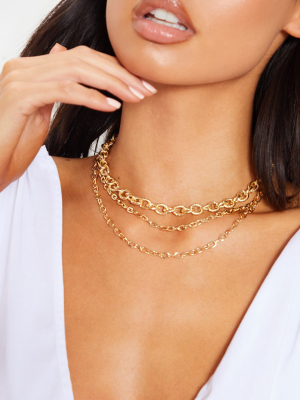 Gold Triple Chain Short Necklace