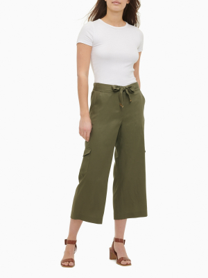 Belted Cargo Wide Leg Cropped Pants