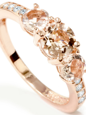 Pompeii3 1ct Morganite & Diamond 3-stone Ring 10k Rose Gold