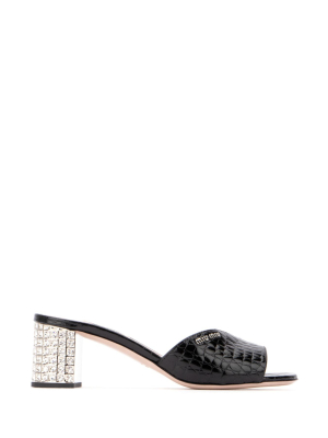 Miu Miu Embellished Heel Embossed Mules