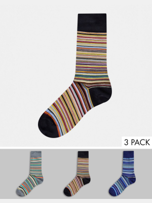 Paul Smith 3 Pack Classic Stripe Socks In Black/ Gray/ Blue