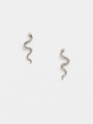 Asos Design Snake Stud Earrings In Silver Tone