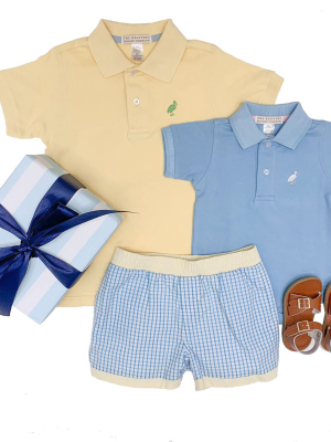 Prim & Proper Polo & Onesie - Bellport Butter Yellow With Grenada Green Stork