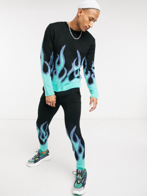 Asos Design Knitted Sweatpants With Flame Design