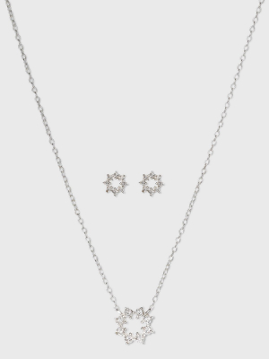 Sterling Silver Snowflake Cubic Zirconia Necklace And Stud Earring Set 2pc - A New Day™ Silver