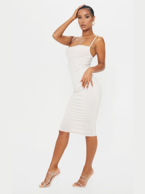 Nude Glitter Stripe Cowl Neck Midi Dress