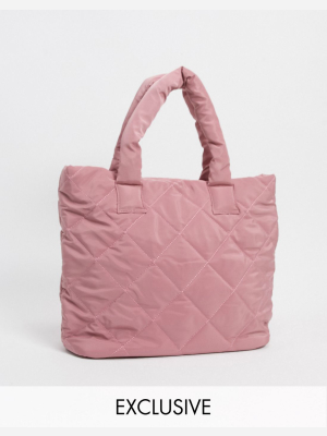 My Accessories London Exclusive Wide Tote Bag In Pink Quilted Nylon