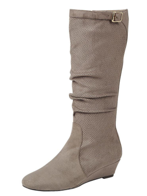 Frankie05 Taupe Knee High Almond Toe Wedge Boot