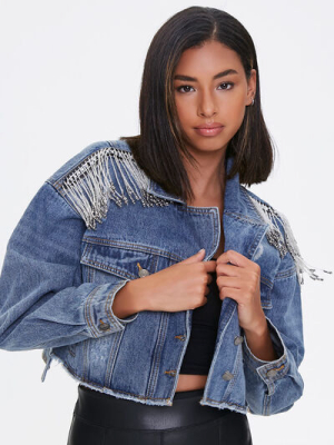 Cropped Fringe Denim Jacket