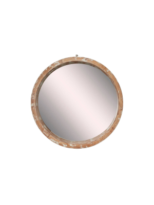 39" X 39" Vintage Style Distressed Large Round Wood Wall Mirror - Olivia & May