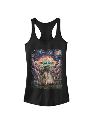 Junior's Star Wars The Mandalorian Baby Yoda Starry Night Racerback Tank Top