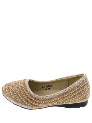 Kd07ks Gold Girls Beaded Slide On Rubber Sole Flat