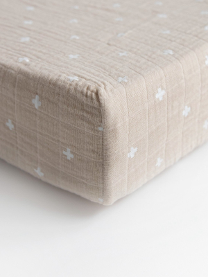 Cotton Muslin Changing Pad Cover - Taupe Cross