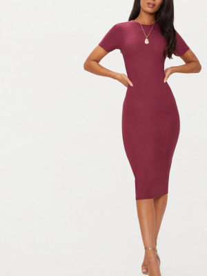 Burgundy Cap Sleeve Midi Dress