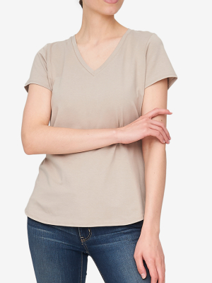 Short Sleeve V Neck T-shirt Sand Stretch Jersey