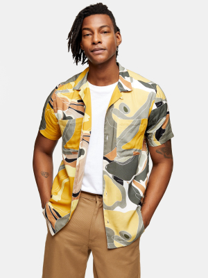 Khaki Marble Abstract Print Slim Shirt