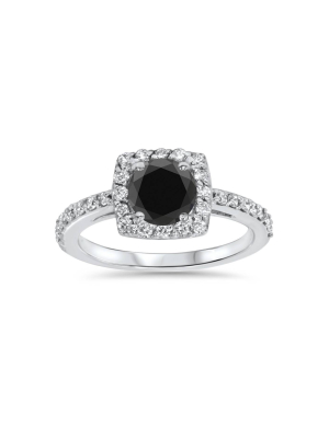 Pompeii3 1 3/8ct Diamond & Black Engagement Ring 14k White Gold