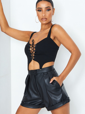 Black Crepe Lace Front Corset Crop Top