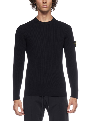 Stone Island Logo Patched Ribbed Jumper