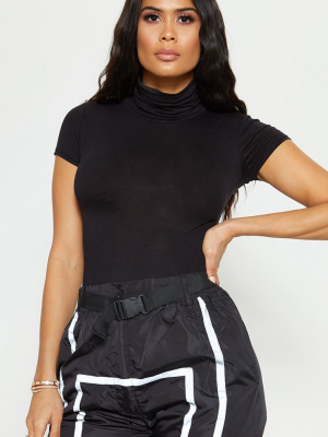 Black Roll Neck Short Sleeve Bodysuit