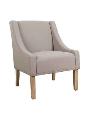 Fabric Upholste Accent Chair With Swooping Arms And Nail Head Trim - Benzara