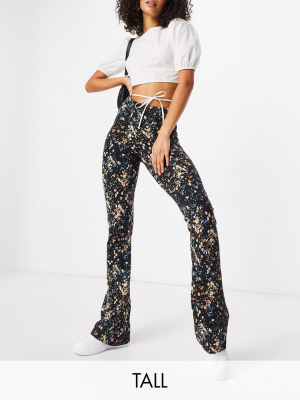 Noisy May Tall Exclusive High Waisted Flares In Black Smudge Print