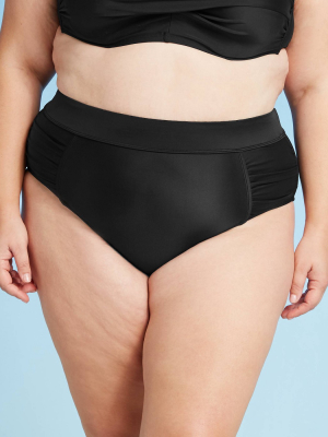 Women's Plus Size Shirred Side High Waist Bikini Bottom - Kona Sol™ Black