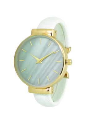 Olivia Pratt Leather Bangle Fahsion Watch With Gradient Face - White