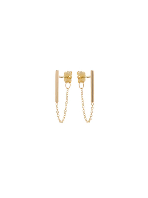 14k Gold Bar Chain Stud Earrings