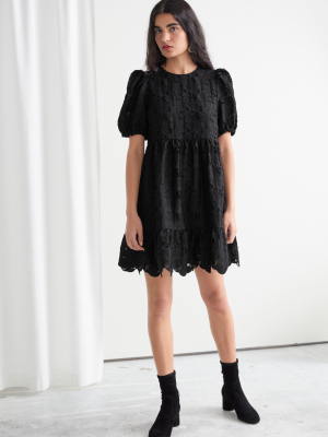 Puff Sleeve Jacquard Mini Dress