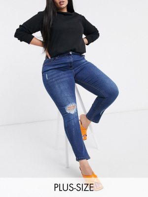 Yours Ripped Knee Mom Jeans In Mid Auth Blue