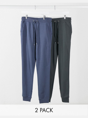 Asos Design Organic Skinny Sweatpants 2 Pack In Charcoal Gray/blue