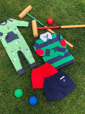 Rollins Rugby Shirt - Kiawah Kelly Green & Nantucket Navy Stripe With Richmond Red Patches