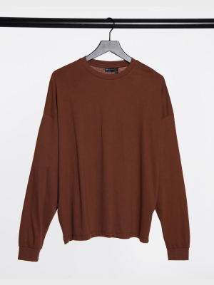 Asos Design Long Sleeve Oversized T-shirt In Brown