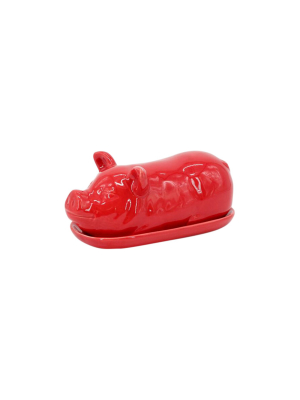 Pig Butter Dish Barn Red 5" - Drew Derose