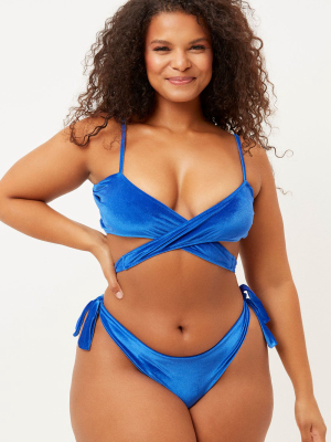 Falcon Wrap Velvet Bikini Top - Pacific