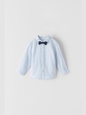 Textured Shirt With Bow Tie