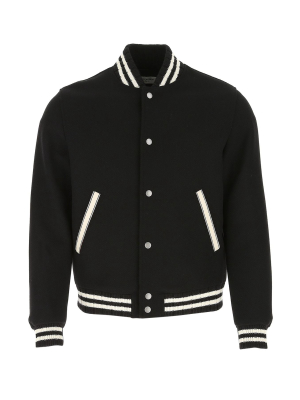 Saint Laurent Logo Embroidered Teddy Jacket