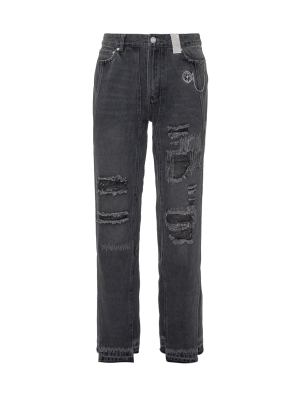 C2h4 Distressed Straight-leg Jeans