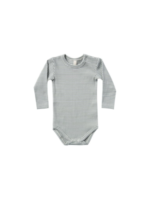 Quincy Mae Ribbed Longsleeve Onesie - Eucalyptus Stripe