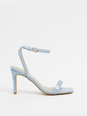 Missguided Barely There Heeled Sandal In Blue Croc Print