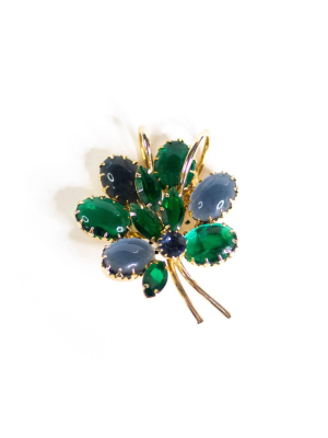 Vintage Weiss Blue And Green Cabochon Crystal Brooch