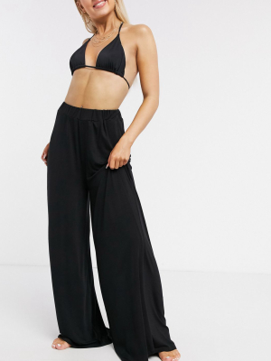 Asos Design Jersey Palazzo Pants In Black