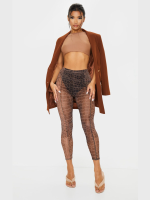 Brown Croc Mesh Seam Detail Legging