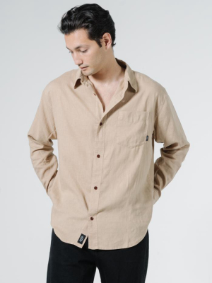 Minimal Thrills Oversized Long Sleeve Shirt - Washed Tan