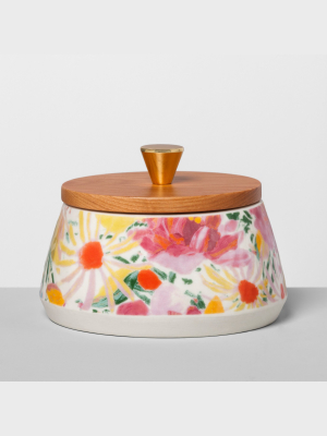 Floral Stoneware Canister With Wood Lid S Pink - Opalhouse™