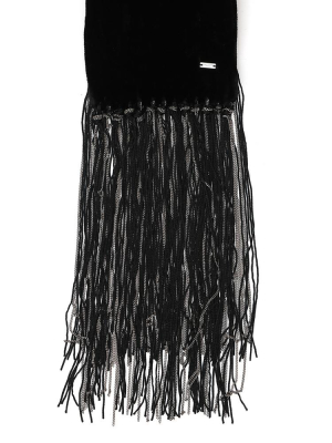 Saint Laurent Logo Plaque Fringe Scarf