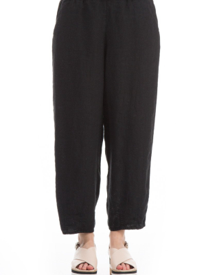 Taper Black Linen Trousers