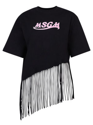 Msgm Logo Print Fringed T-shirt